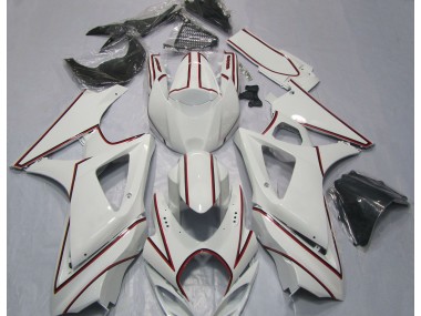 Bianco Con Striscia Rossa 07-08 Suzuki GSXR 1000 Carene Moto