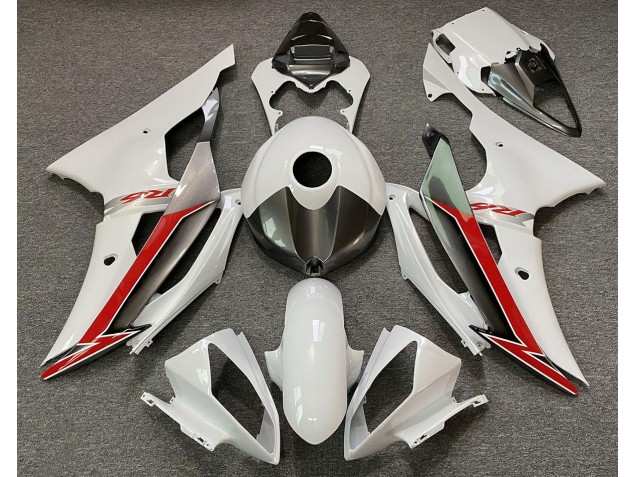 Bianco Lucido Argento & Rosso 08-16 Yamaha R6 Carene Moto Bianco Lucido Argento & Rosso 08-16 Yamaha R6 Carene Moto