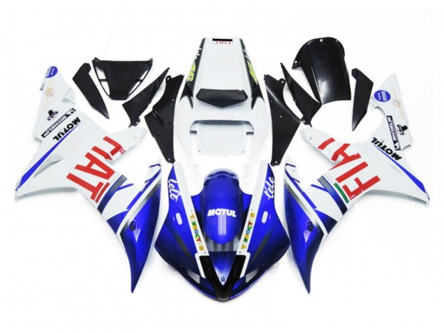 Bianco Lucido & Blu Fiat 02-03 Yamaha R1 Carene Moto Bianco Lucido & Blu Fiat 02-03 Yamaha R1 Carene Moto