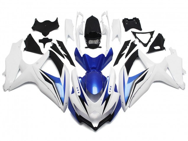 Bianco Lucido Con Argento & Blu 08-10 Suzuki GSXR 600-750 Carene Moto Bianco Lucido Con Argento & Blu 08-10 Suzuki GSXR 600-750 Carene Moto