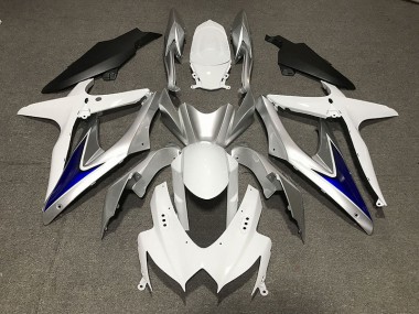 Bianco Lucido Con Parte Inferiore Nera Opaca Argento & Blu 08-10 Suzuki GSXR 600-750 Carene Moto