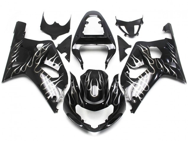 Bianco & Nero Lucido Fiamma 01-03 Suzuki GSXR 600-750 Carene Moto