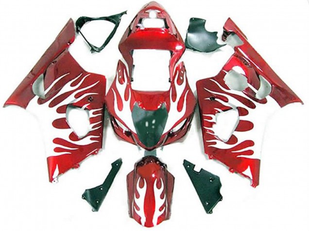 Blanc Et Rouge Flamme 03-04 Suzuki GSXR 1000 Carene Moto Blanc Et Rouge Flamme 03-04 Suzuki GSXR 1000 Carene Moto