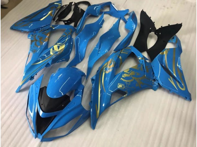 Blu Lucido Con Oro 16-19 Kawasaki ZX10R Carene Moto Blu Lucido Con Oro 16-19 Kawasaki ZX10R Carene Moto