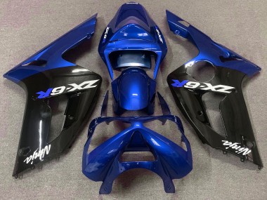 Blu Lucido & Nero 03-04 Kawasaki ZX6R Carene Moto