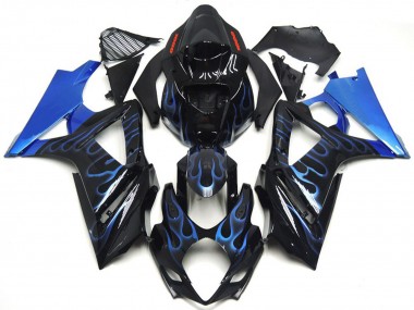 Blu & Nero Personalizzati Fiamma 07-08 Suzuki GSXR 1000 Carene Moto