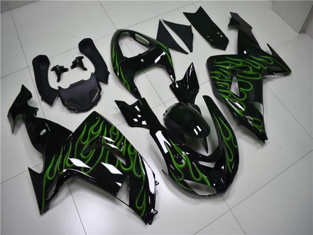 Comprare Carena Moto Kawasaki ZX10R 2006-2007 - Nero Lucido Verde Fiamma