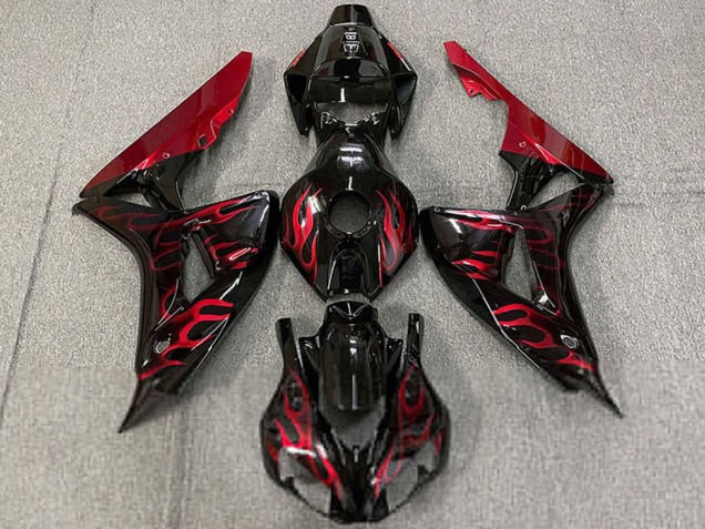 Comprare Carene Moto Honda CBR1000RR 2006-2007 - Nero Lucido Rosso Fiamma