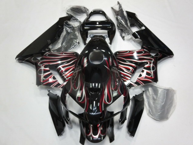 Comprare Carene Moto Honda CBR600RR 2005-2006 - Nero Lucido Argento Rosso Fiamma