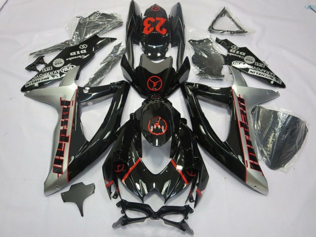 Comprare Carene Moto Suzuki GSXR 600 / GSXR 750 2008-2010 - Nero Lucido Argento Rosso Jordan 23