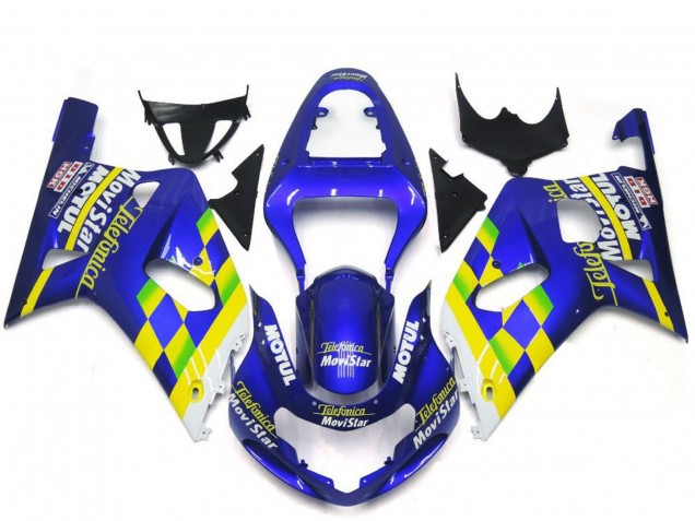 Comprare Carene Moto Suzuki GSXR 600 / GSXR 750 2001-2003 - Blu Giallo Verde Bianco MoviStar