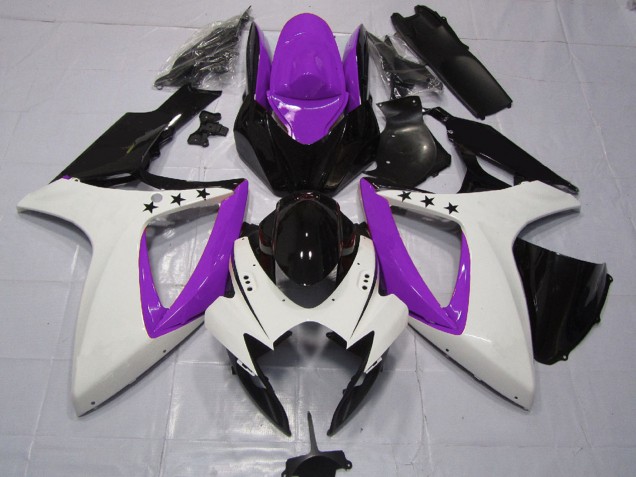 Comprare Carene Moto Suzuki GSXR 600 / GSXR 750 2006-2007 - Viola Bianco Nero Lucido Stella