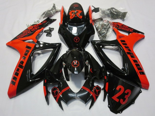 Comprare Carene Moto Suzuki GSXR 600 / GSXR 750 2006-2007 - Rosso Nero Lucido Jordan 23