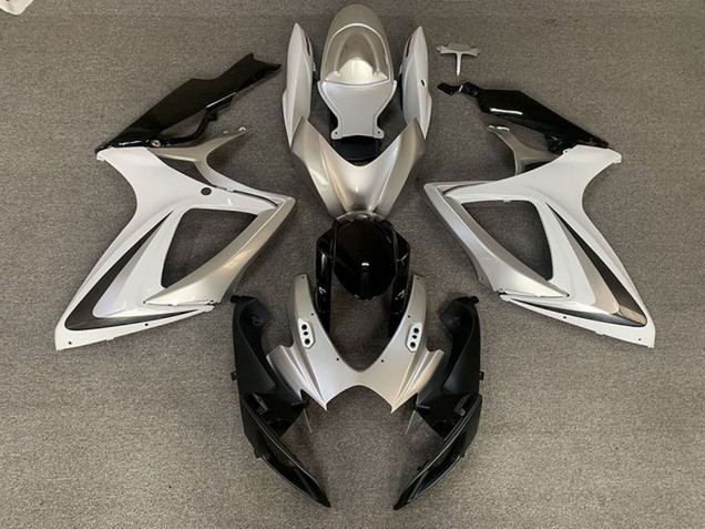 Comprare Carene Moto Suzuki GSXR 600 / GSXR 750 2006-2007 - Argento Bianco Nero Lucido OEM Stile