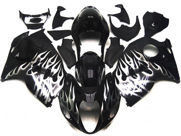 Comprare Carene Moto Suzuki GSXR 1300 1996-2007 - Nero Lucido Argento Fiamma