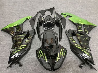 Comprare Carene Moto Kawasaki ZX6R 2009-2012 - Nero Lucido Verde Fiamma