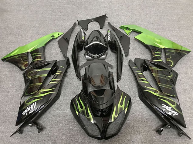 Comprare Carene Moto Kawasaki ZX6R 2009-2012 - Nero Lucido Verde Fiamma