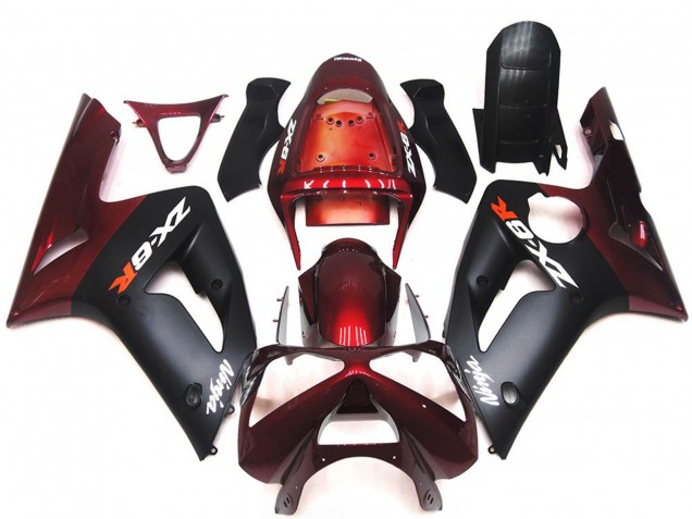 Comprare Carene Moto Kawasaki ZX6R 2003-2004 - Rosso Bordeaux Nero Opaco