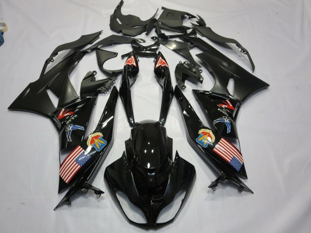 Comprare Carene Moto Kawasaki ZX6R 2009-2012 - Nero Lucido Nero Opaco Bandiera Americana