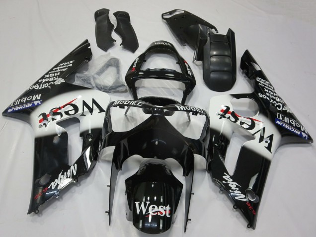 Comprare Carene Moto Kawasaki ZX6R 2003-2004 - Nero Lucido Bianco West