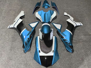 Comprare Carene Moto Yamaha R1 2015-2019 - Azzurro Chiaro Bianco Fibra di Carbonio Accents