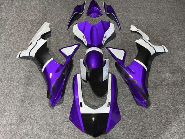 Comprare Carene Moto Yamaha R1 2015-2019 - Bianco Viola Fibra di Carbonio Accents