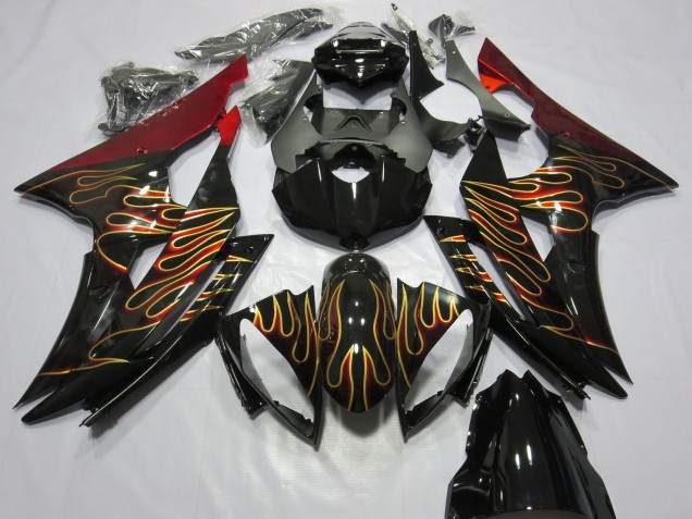 Comprare Carene Moto Yamaha R6 2008-2016 - Rosso Nero Lucido Oro Fiamma