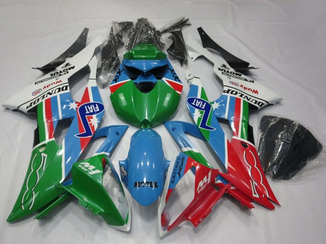 Comprare Carene Moto Yamaha R6 2008-2016 - Bianco Azzurro Chiaro Verde Rosso Fiat Dunlop Michelin Motul
