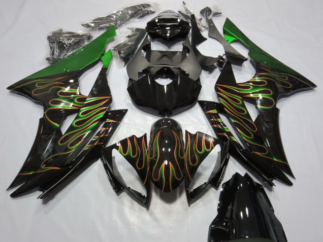 Comprare Carene Moto Yamaha R6 2008-2016 - Verde Nero Lucido Oro Fiamma