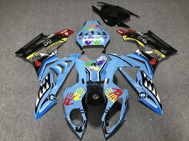 Comprare Carene Moto BMW S1000RR 2009-2014 - Azzurro Chiaro Nero Squalo Hands