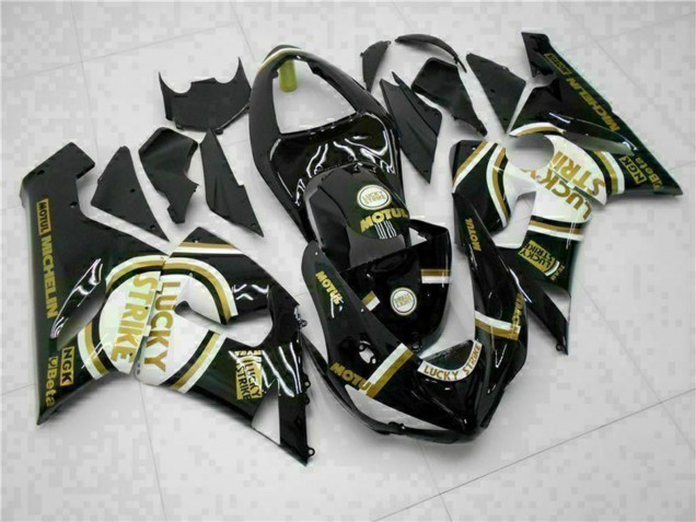 Comprare Carena Moto Kawasaki ZX6R 2005-2006 - Nero Lucido Bianco Oro Lucky Strike