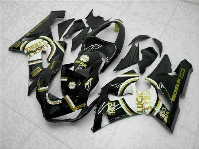 Comprare Carena Moto Kawasaki ZX6R 2005-2006 - Nero Lucido Bianco Oro Lucky Strike