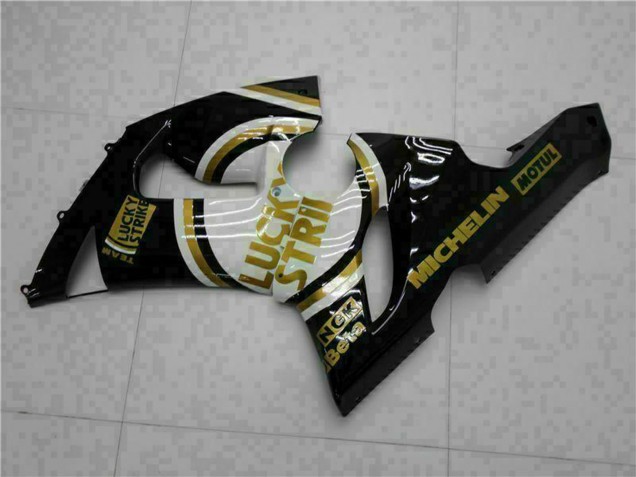 Comprare Carena Moto Kawasaki ZX6R 2005-2006 - Nero Lucido Bianco Oro Lucky Strike