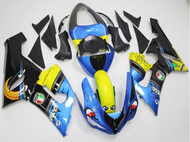 Comprare Carena Moto Kawasaki ZX6R 2005-2006 - Blu Giallo Nero Squalo