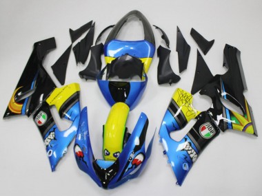 Comprare Carena Moto Kawasaki ZX6R 2005-2006 - Blu Giallo Nero Squalo