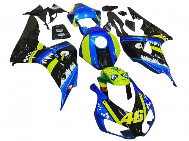 Comprare Carena Moto Honda CBR1000RR 2006-2007 - Blu Fluorescent Verde Nero Lucido Squalo 46