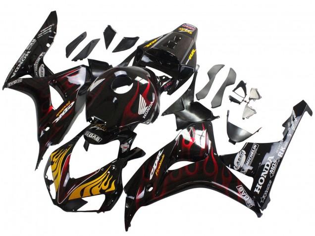 Comprare Carena Moto Honda CBR1000RR 2006-2007 - Nero Lucido Giallo Rosso Fiamma