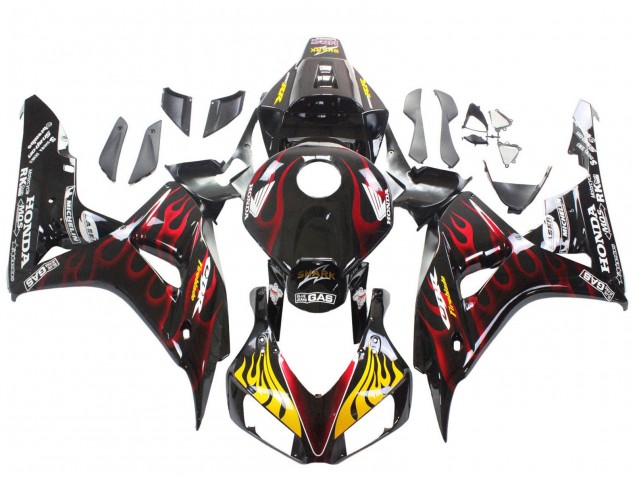 Comprare Carena Moto Honda CBR1000RR 2006-2007 - Nero Lucido Giallo Rosso Fiamma