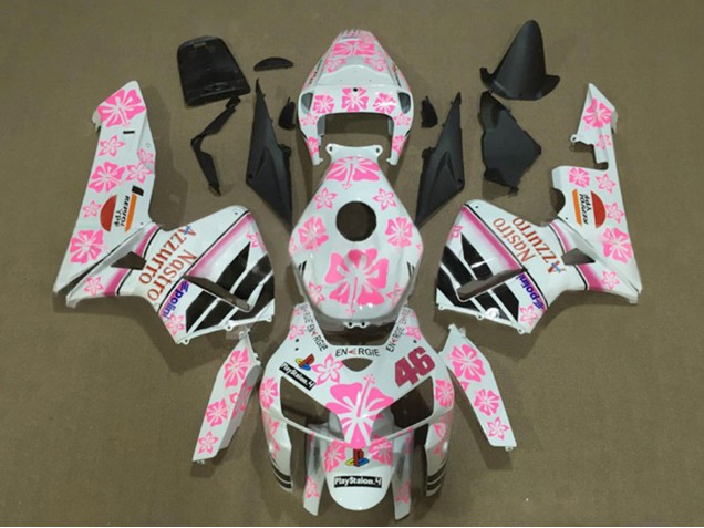 Comprare Carena Moto Honda CBR600RR 2005-2006 - Bianco Rosa Floral Nastro Azzurro 46