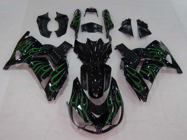 Comprare Carena Moto Kawasaki ZX14R ZZR1400 2006-2011 - Nero Lucido Verde Fiamma