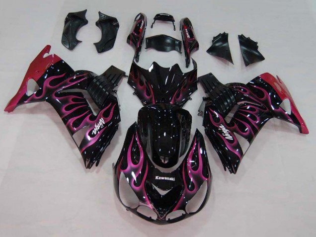 Comprare Carena Moto Kawasaki ZX14R ZZR1400 2006-2011 - Nero Lucido Rosso Rosa Fiamma