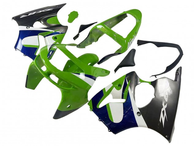 Comprare Carena Moto Kawasaki ZX6R 1998-1999 - Verde Bianco Blu Argento Nero Lucido