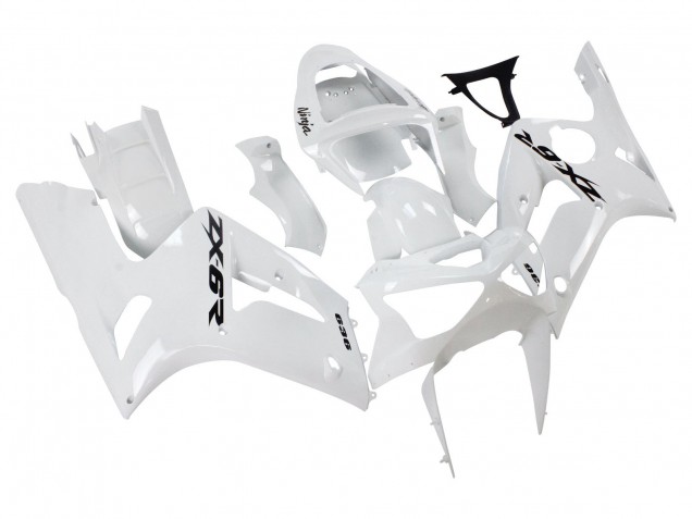 Comprare Carena Moto Kawasaki ZX6R 2003-2004 - Bianco Nero Decals