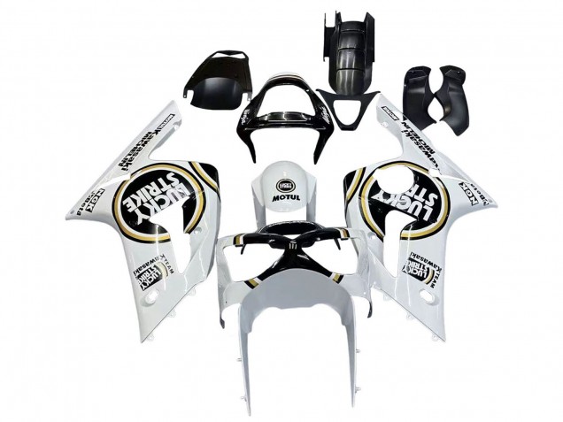 Comprare Carena Moto Kawasaki ZX6R 2003-2004 - Bianco Nero Motul Lucky Strike