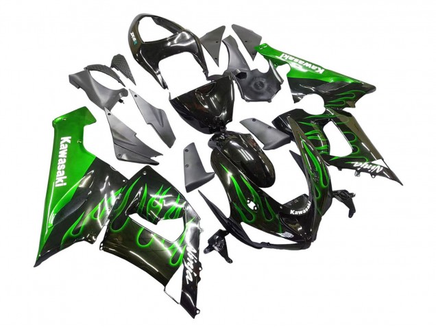 Comprare Carena Moto Kawasaki ZX6R 2005-2006 - Nero Lucido Verde Fiamma