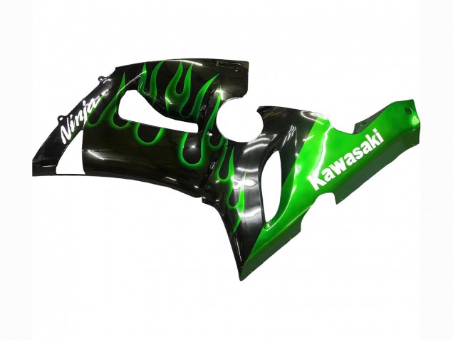 Comprare Carena Moto Kawasaki ZX6R 2005-2006 - Nero Lucido Verde Fiamma