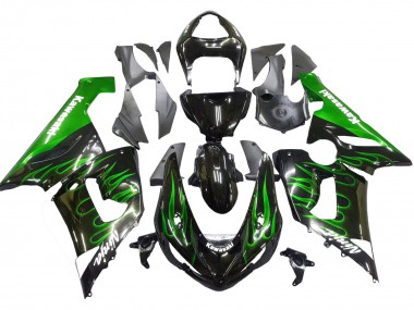 Comprare Carena Moto Kawasaki ZX6R 2005-2006 - Nero Lucido Verde Fiamma