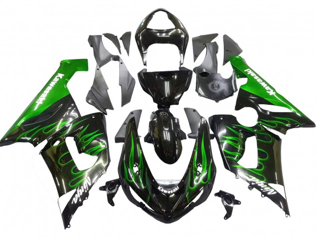 Comprare Carena Moto Kawasaki ZX6R 2005-2006 - Nero Lucido Verde Fiamma