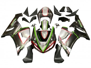 Comprare Carena Moto Kawasaki ZX6R 2005-2006 - Nero Argento Verde Rosso K-26