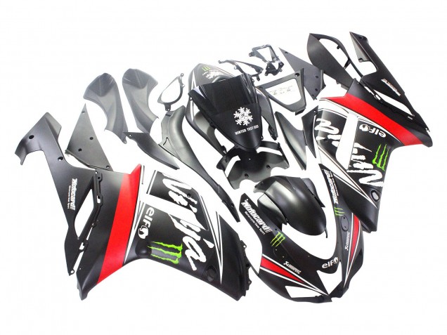 Comprare Carena Moto Kawasaki ZX6R 2007-2008 - Nero Bianco Rosso Bianco Nevicare Decal Ninja Elf